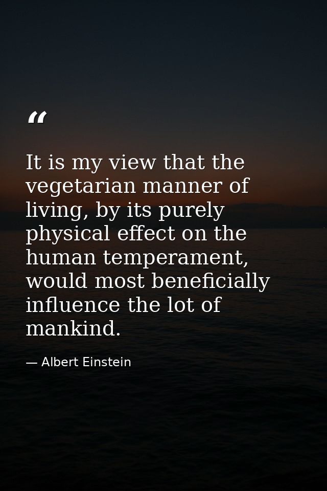 It is my view that the vegetarian manner of living, by its purely physical effect on the human temperament, would most b — Albert Einstein