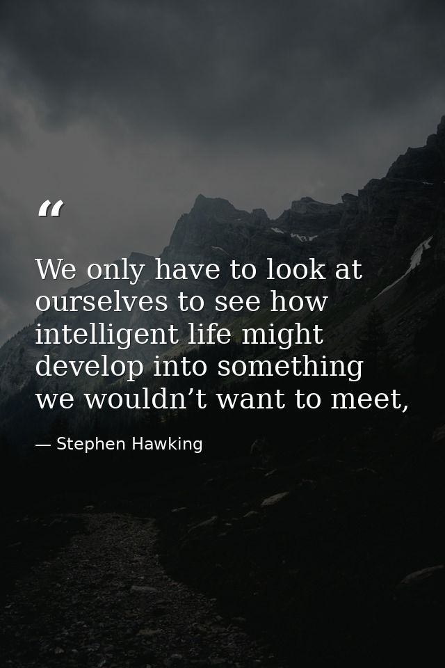 We only have to look at ourselves to see how intelligent life might develop into something we wouldn’t want to meet, — Stephen Hawking