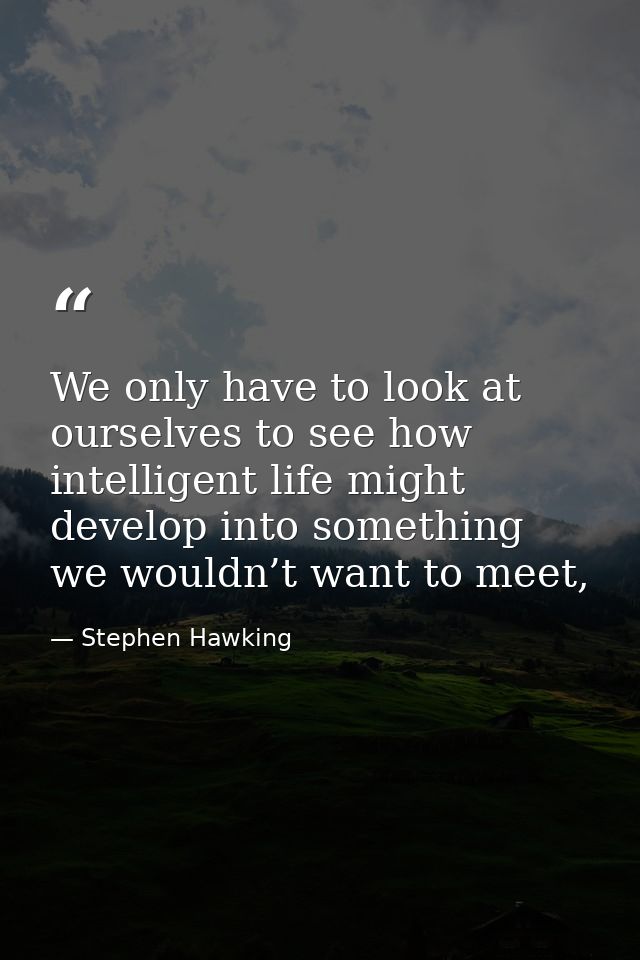 We only have to look at ourselves to see how intelligent life might develop into something we wouldn’t want to meet, — Stephen Hawking