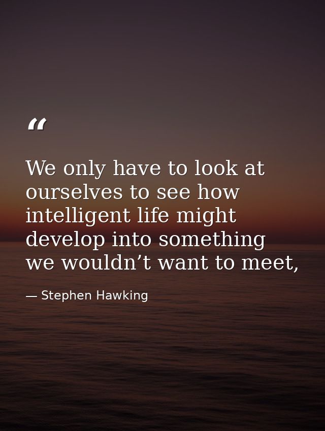 We only have to look at ourselves to see how intelligent life might develop into something we wouldn’t want to meet, — Stephen Hawking