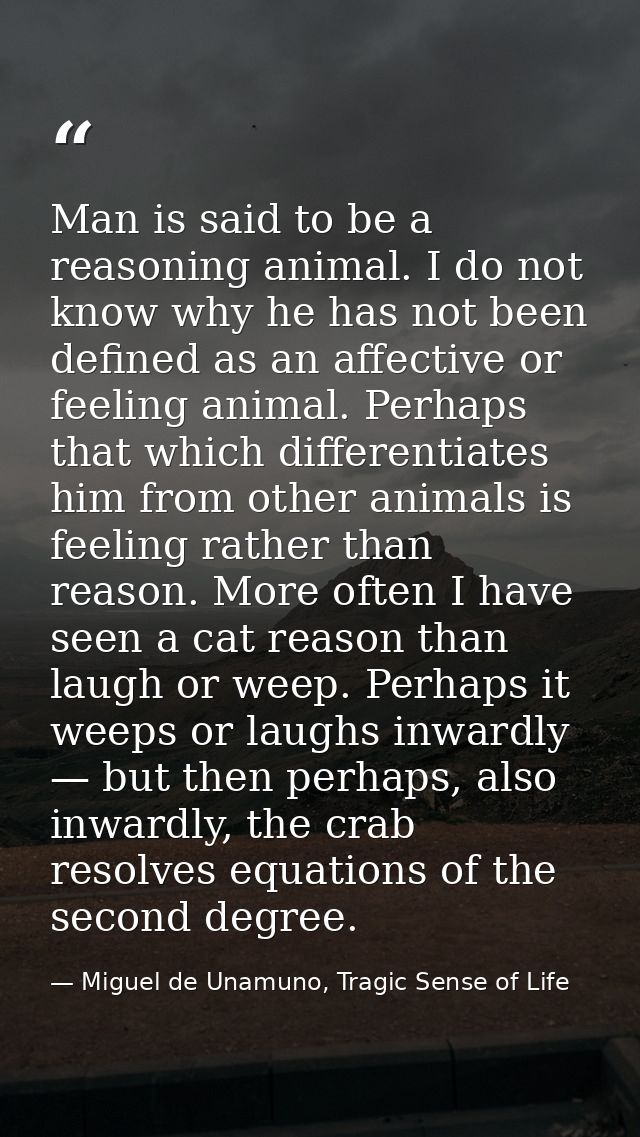 Man is said to be a reasoning animal. I do not know why he has not been defined as an affective or feeling animal. Perha — Miguel de Unamuno, Tragic Sense of Life