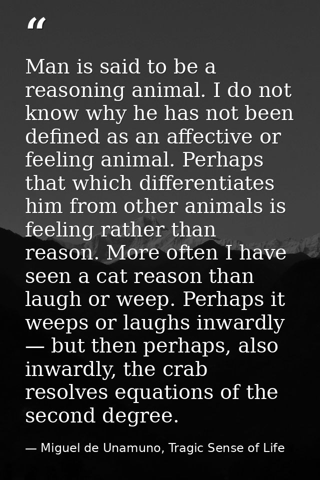 Man is said to be a reasoning animal. I do not know why he has not been defined as an affective or feeling animal. Perha — Miguel de Unamuno, Tragic Sense of Life