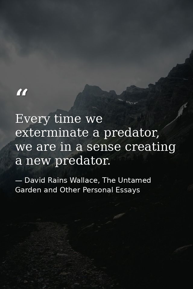 Every time we exterminate a predator, we are in a sense creating a new predator. — David Rains Wallace, The Untamed Garden and Other Personal Essays