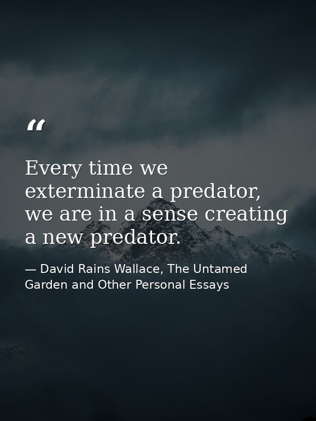 Every time we exterminate a predator, we are in a sense creating a new predator. — David Rains Wallace, The Untamed Garden and Other Personal Essays