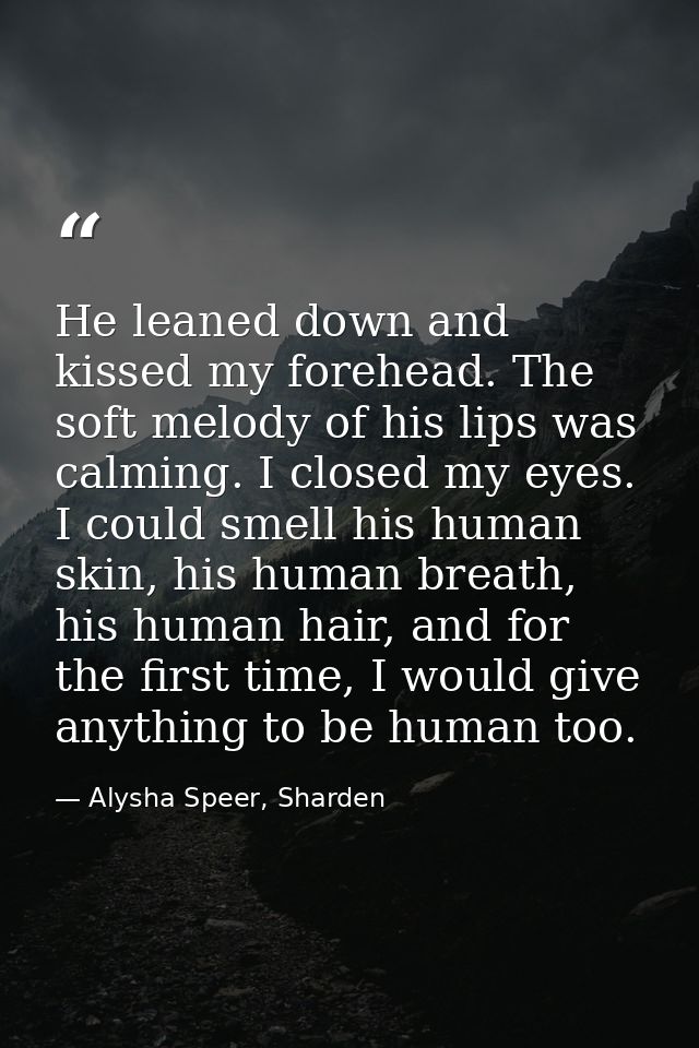 He leaned down and kissed my forehead. The soft melody of his lips was calming. I closed my eyes. I could smell his huma — Alysha Speer, Sharden