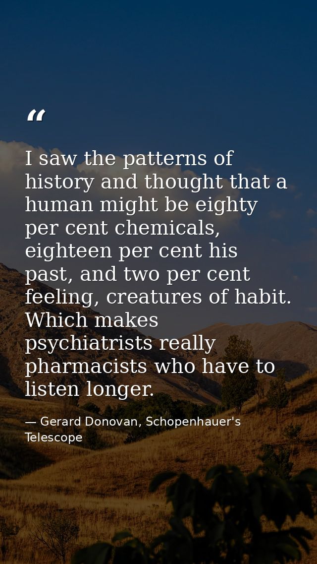 I saw the patterns of history and thought that a human might be eighty per cent chemicals, eighteen per cent his past, a — Gerard Donovan, Schopenhauer's Telescope