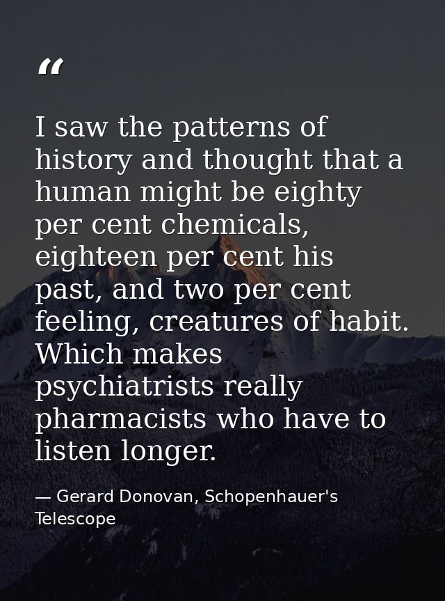 I saw the patterns of history and thought that a human might be eighty per cent chemicals, eighteen per cent his past, a — Gerard Donovan, Schopenhauer's Telescope