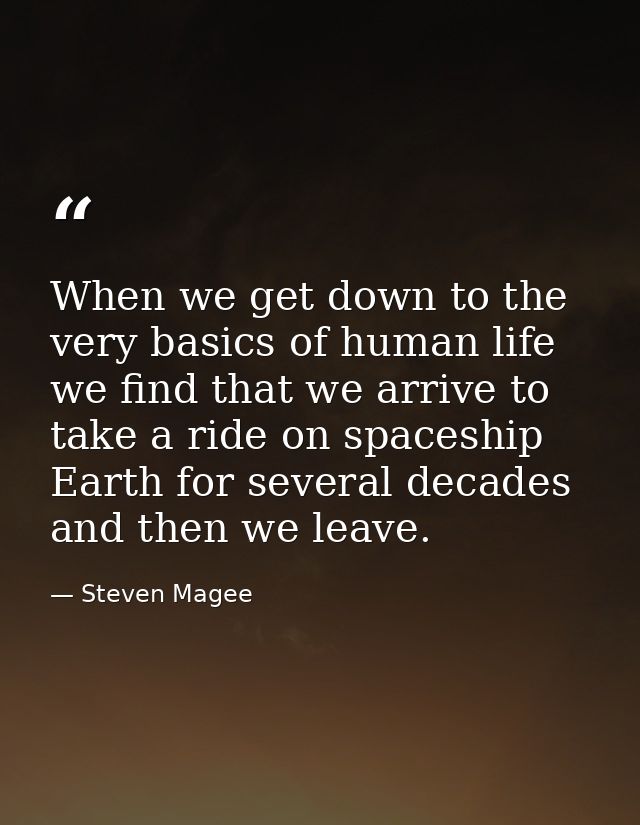When we get down to the very basics of human life we find that we arrive to take a ride on spaceship Earth for several d — Steven Magee