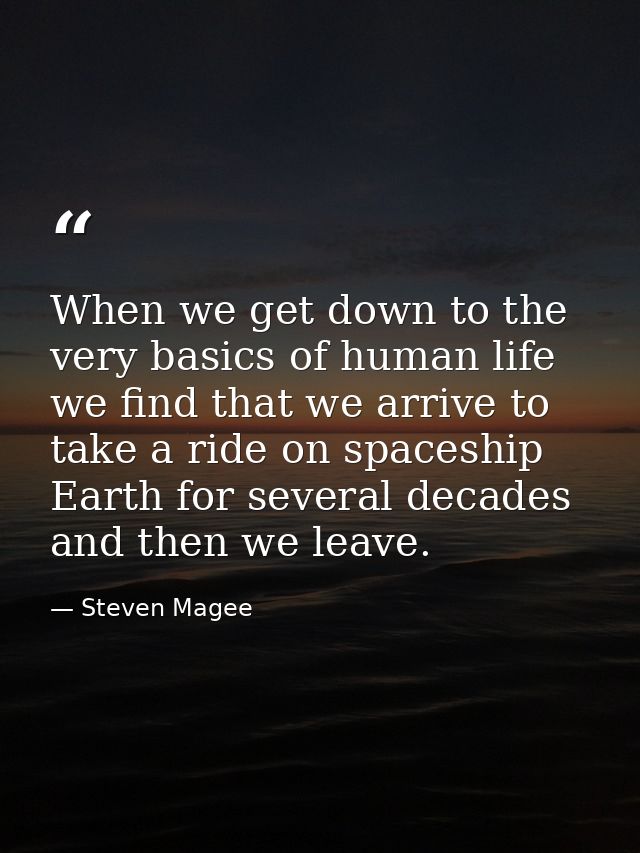 When we get down to the very basics of human life we find that we arrive to take a ride on spaceship Earth for several d — Steven Magee