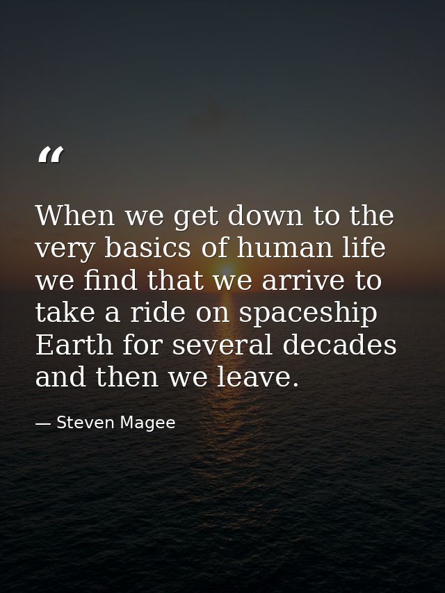 When we get down to the very basics of human life we find that we arrive to take a ride on spaceship Earth for several d — Steven Magee