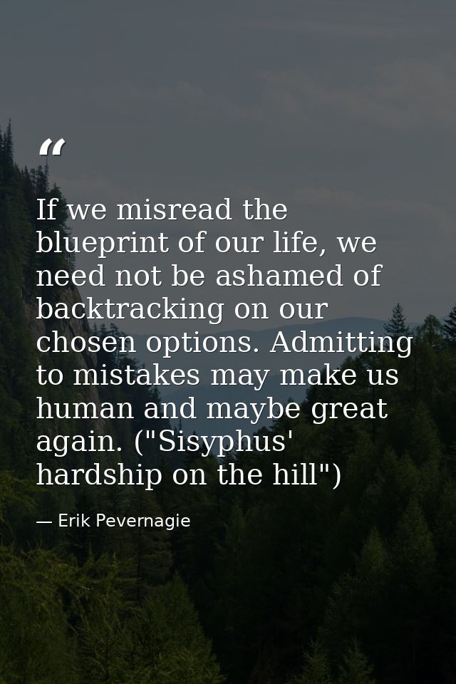 If we misread the blueprint of our life, we need not be ashamed of backtracking on our chosen options. Admitting to mist — Erik Pevernagie
