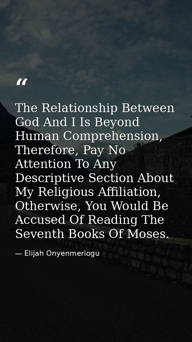 The Relationship Between God And I Is Beyond Human Comprehension, Therefore, Pay No Attention To Any Descriptive Section — Elijah Onyenmeriogu