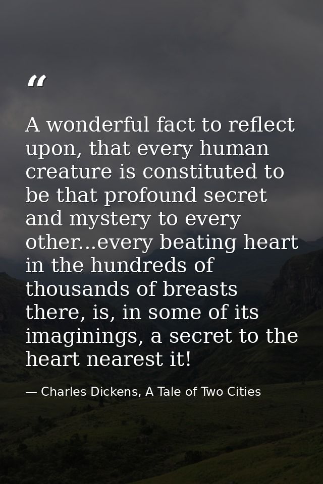 A wonderful fact to reflect upon, that every human creature is constituted to be that profound secret and mystery to eve — Charles Dickens, A Tale of Two Cities