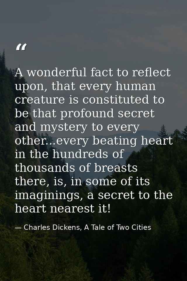 A wonderful fact to reflect upon, that every human creature is constituted to be that profound secret and mystery to eve — Charles Dickens, A Tale of Two Cities