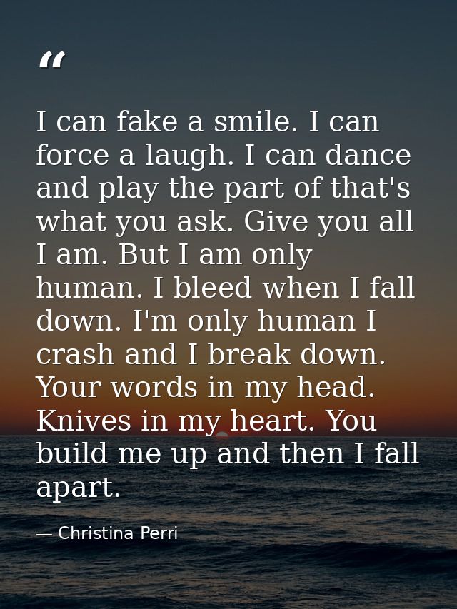 I can fake a smile. I can force a laugh. I can dance and play the part of that's what you ask. Give you all I am. But I  — Christina Perri