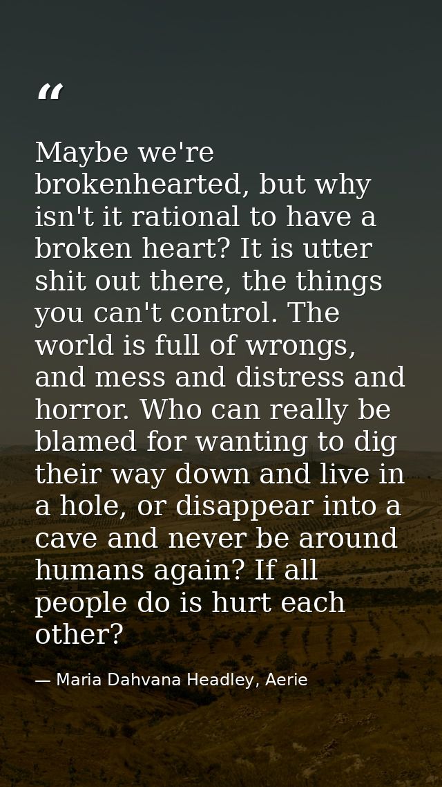 Maybe we're brokenhearted, but why isn't it rational to have a broken heart? It is utter shit out there, the things you  — Maria Dahvana Headley, Aerie