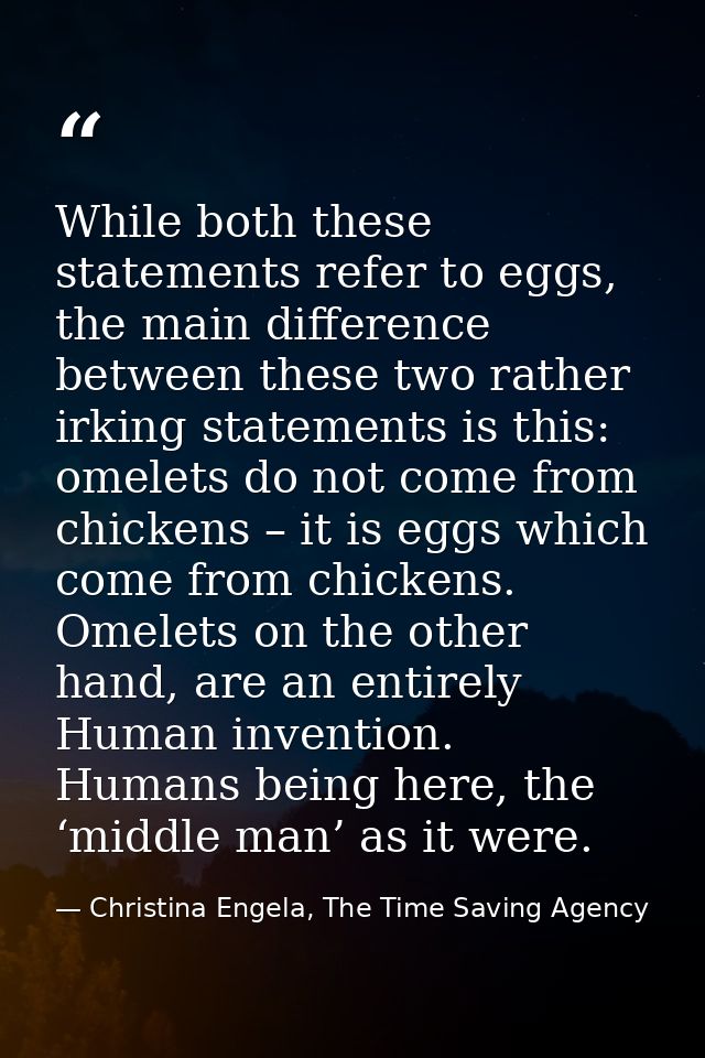 While both these statements refer to eggs, the main difference between these two rather irking statements is this: omele — Christina Engela, The Time Saving Agency