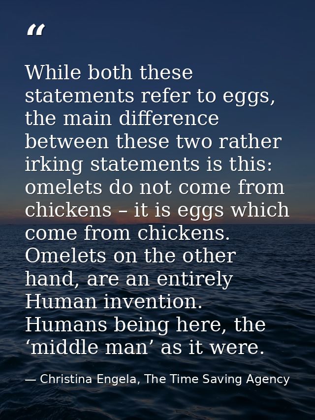 While both these statements refer to eggs, the main difference between these two rather irking statements is this: omele — Christina Engela, The Time Saving Agency