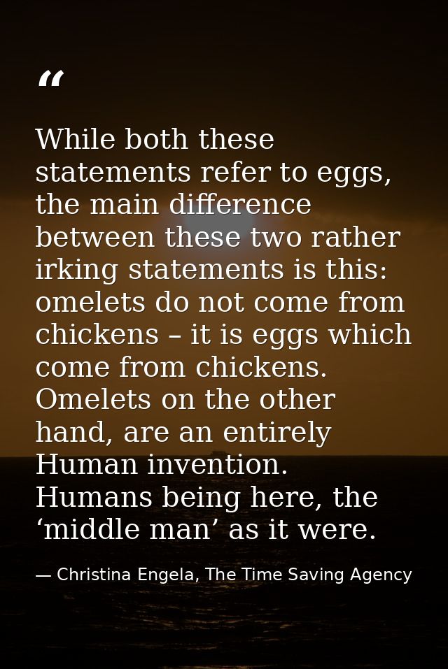 While both these statements refer to eggs, the main difference between these two rather irking statements is this: omele — Christina Engela, The Time Saving Agency