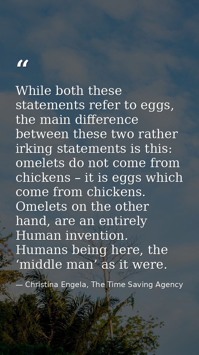 While both these statements refer to eggs, the main difference between these two rather irking statements is this: omele — Christina Engela, The Time Saving Agency