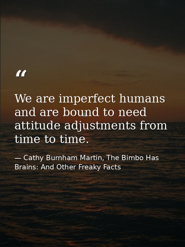 We are imperfect humans and are bound to need attitude adjustments from time to time. — Cathy Burnham Martin, The Bimbo Has Brains: And Other Freaky Facts