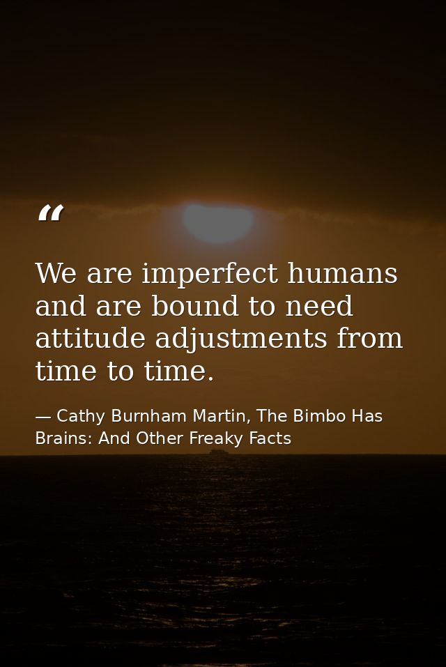 We are imperfect humans and are bound to need attitude adjustments from time to time. — Cathy Burnham Martin, The Bimbo Has Brains: And Other Freaky Facts