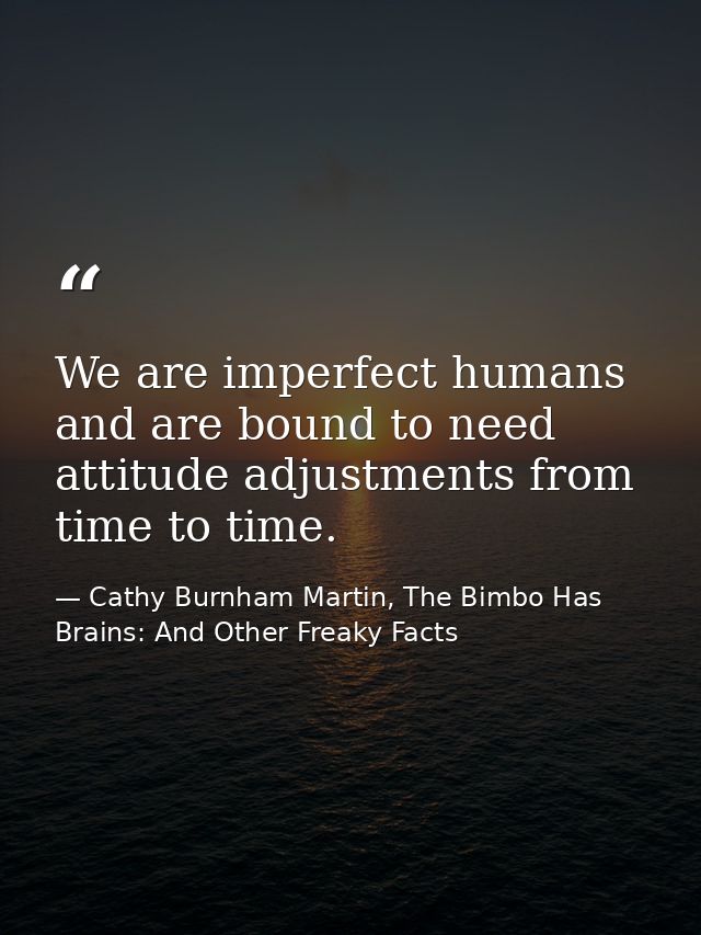 We are imperfect humans and are bound to need attitude adjustments from time to time. — Cathy Burnham Martin, The Bimbo Has Brains: And Other Freaky Facts