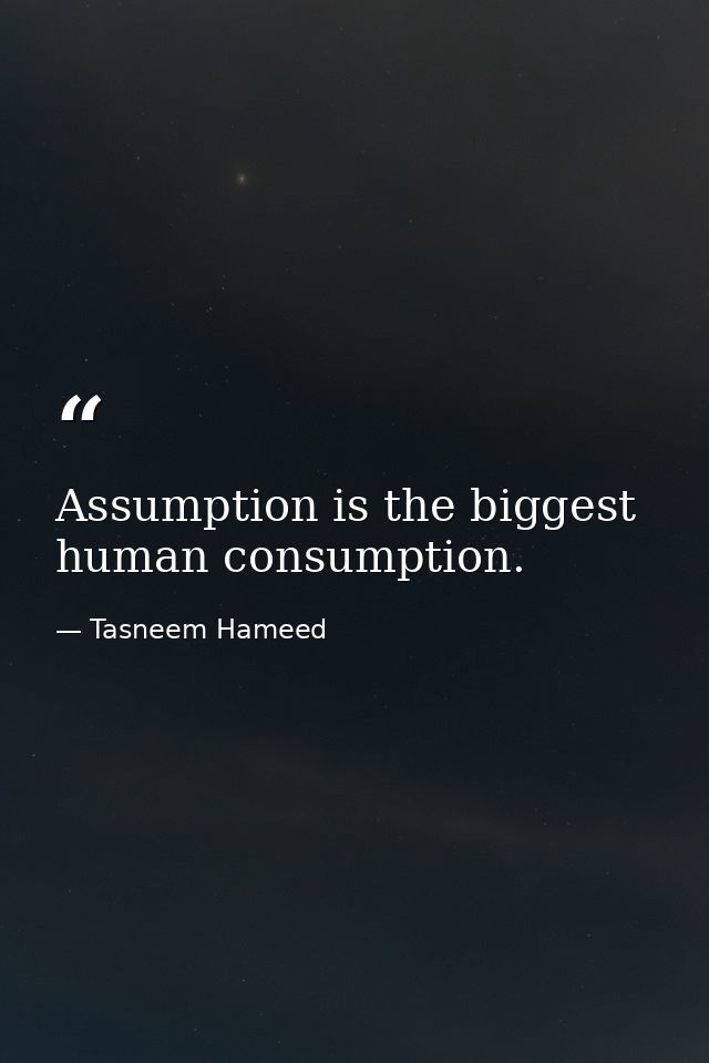 Assumption is the biggest human consumption. — Tasneem Hameed