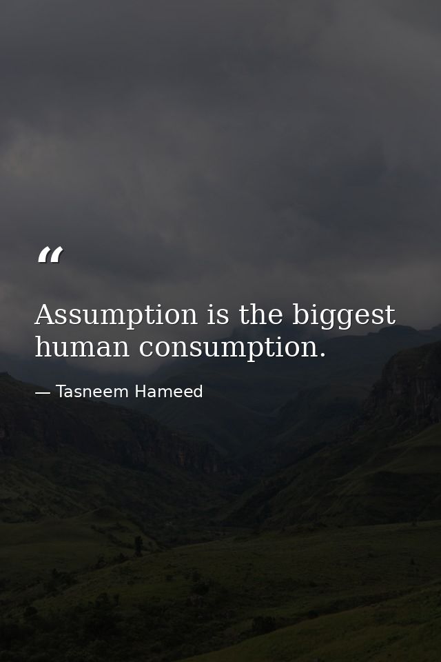 Assumption is the biggest human consumption. — Tasneem Hameed