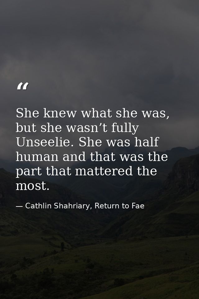She knew what she was, but she wasn’t fully Unseelie. She was half human and that was the part that mattered the most. — Cathlin Shahriary, Return to Fae