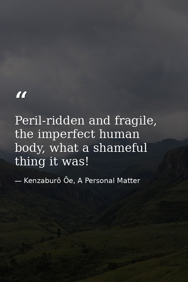 Peril-ridden and fragile, the imperfect human body, what a shameful thing it was! — Kenzaburō Ōe, A Personal Matter