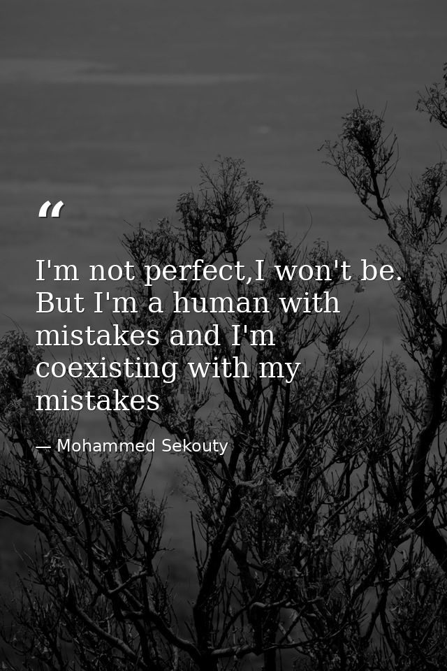 I'm not perfect,I won't be. But I'm a human with mistakes and I'm coexisting with my mistakes — Mohammed Sekouty