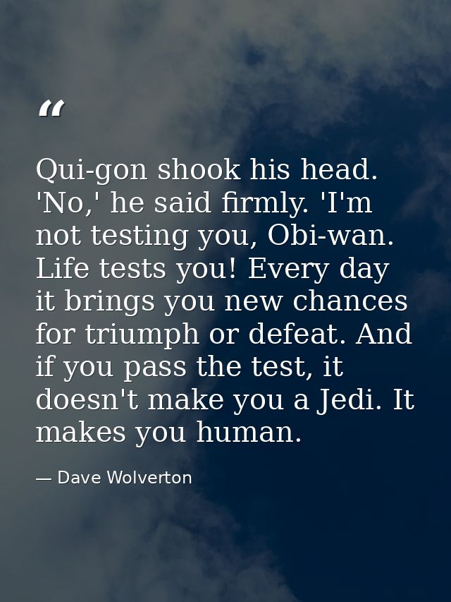 Qui-gon shook his head. 'No,' he said firmly. 'I'm not testing you, Obi-wan. Life tests you! Every day it brings you new — Dave Wolverton