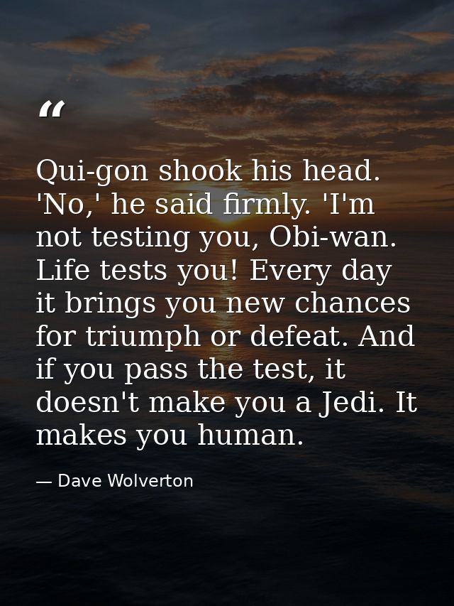Qui-gon shook his head. 'No,' he said firmly. 'I'm not testing you, Obi-wan. Life tests you! Every day it brings you new — Dave Wolverton