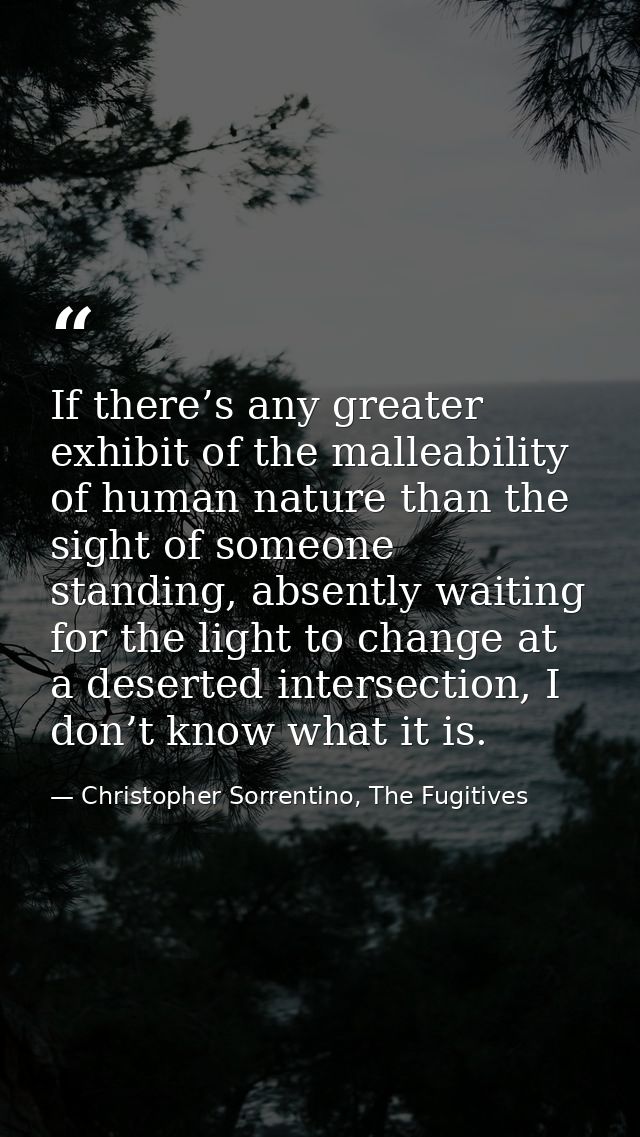 If there’s any greater exhibit of the malleability of human nature than the sight of someone standing, absently waiting  — Christopher Sorrentino, The Fugitives