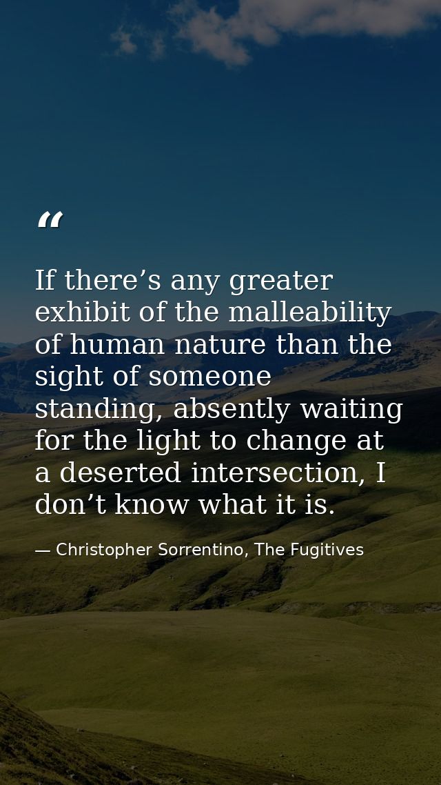 If there’s any greater exhibit of the malleability of human nature than the sight of someone standing, absently waiting  — Christopher Sorrentino, The Fugitives