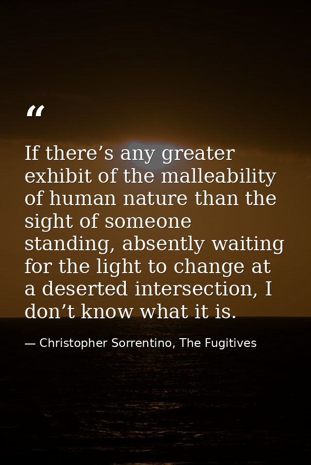 If there’s any greater exhibit of the malleability of human nature than the sight of someone standing, absently waiting  — Christopher Sorrentino, The Fugitives