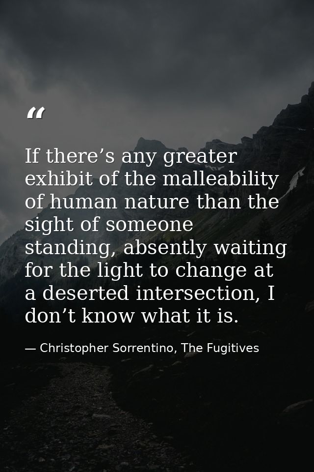 If there’s any greater exhibit of the malleability of human nature than the sight of someone standing, absently waiting  — Christopher Sorrentino, The Fugitives