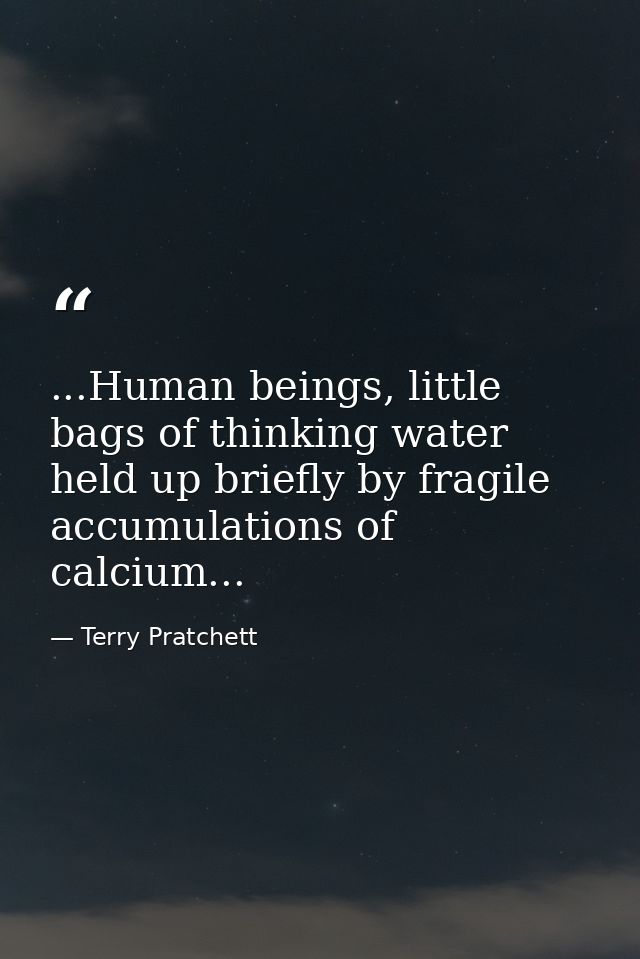 ...Human beings, little bags of thinking water held up briefly by fragile accumulations of calcium... — Terry Pratchett
