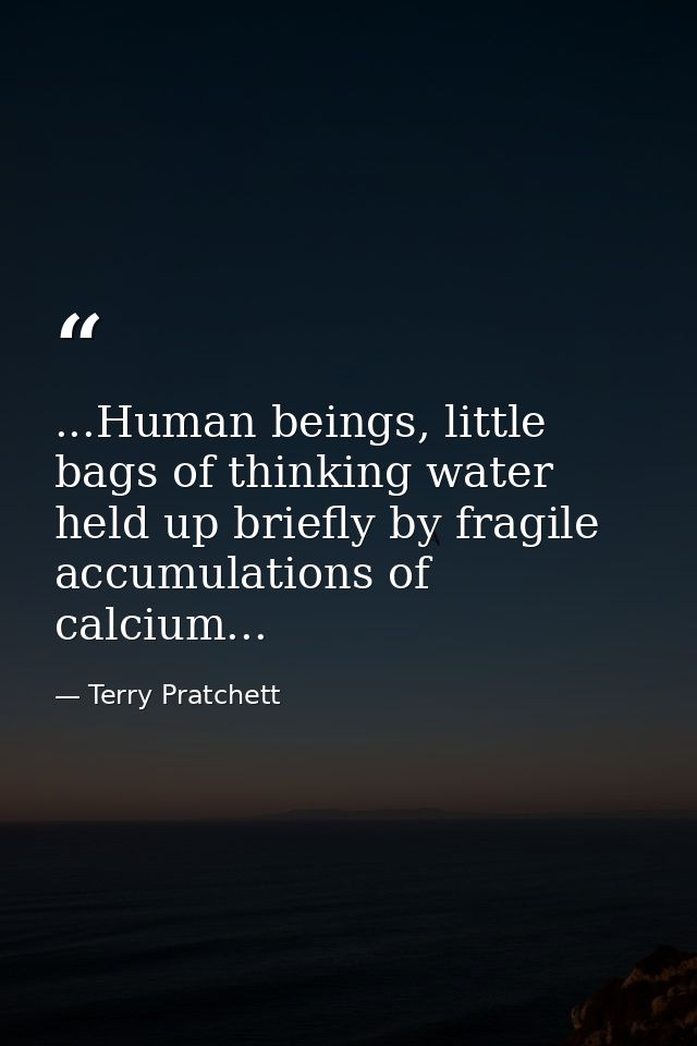 ...Human beings, little bags of thinking water held up briefly by fragile accumulations of calcium... — Terry Pratchett