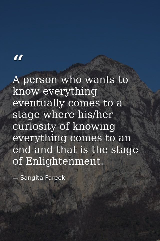 A person who wants to know everything eventually comes to a stage where his/her curiosity of knowing everything comes to — Sangita Pareek
