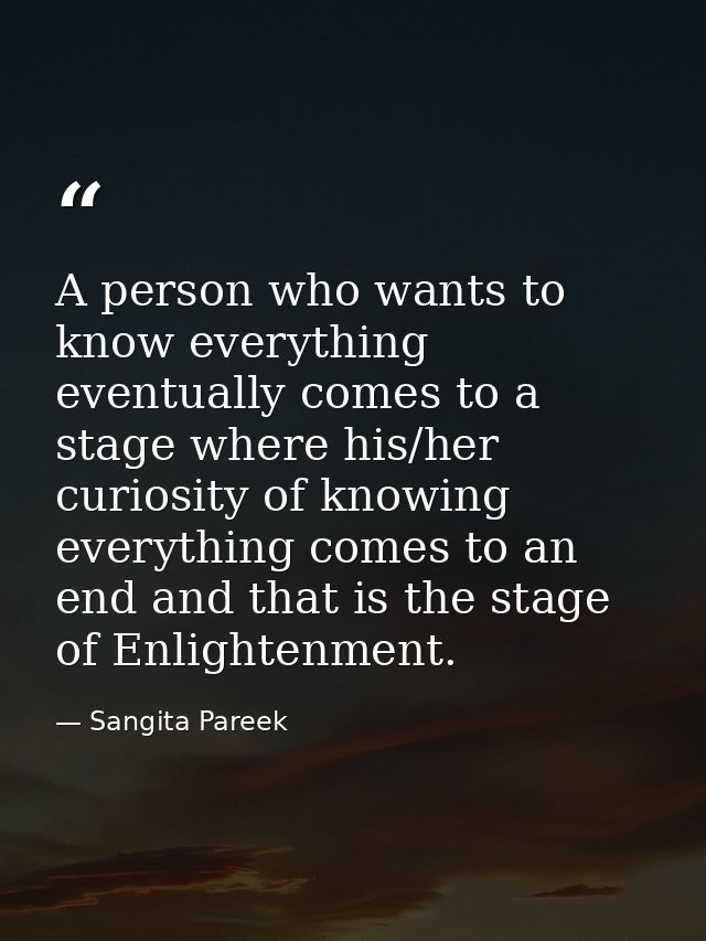 A person who wants to know everything eventually comes to a stage where his/her curiosity of knowing everything comes to — Sangita Pareek