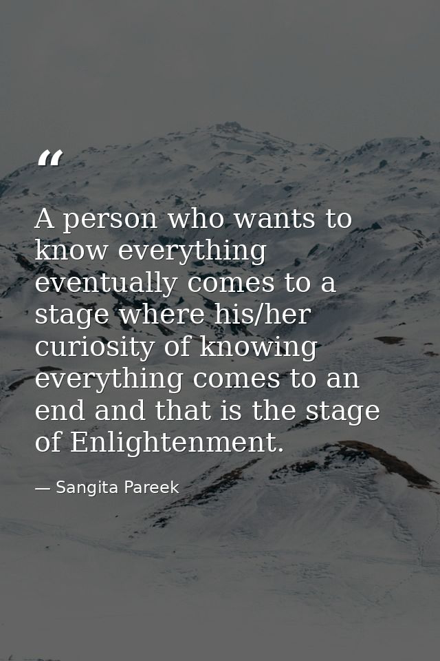 A person who wants to know everything eventually comes to a stage where his/her curiosity of knowing everything comes to — Sangita Pareek
