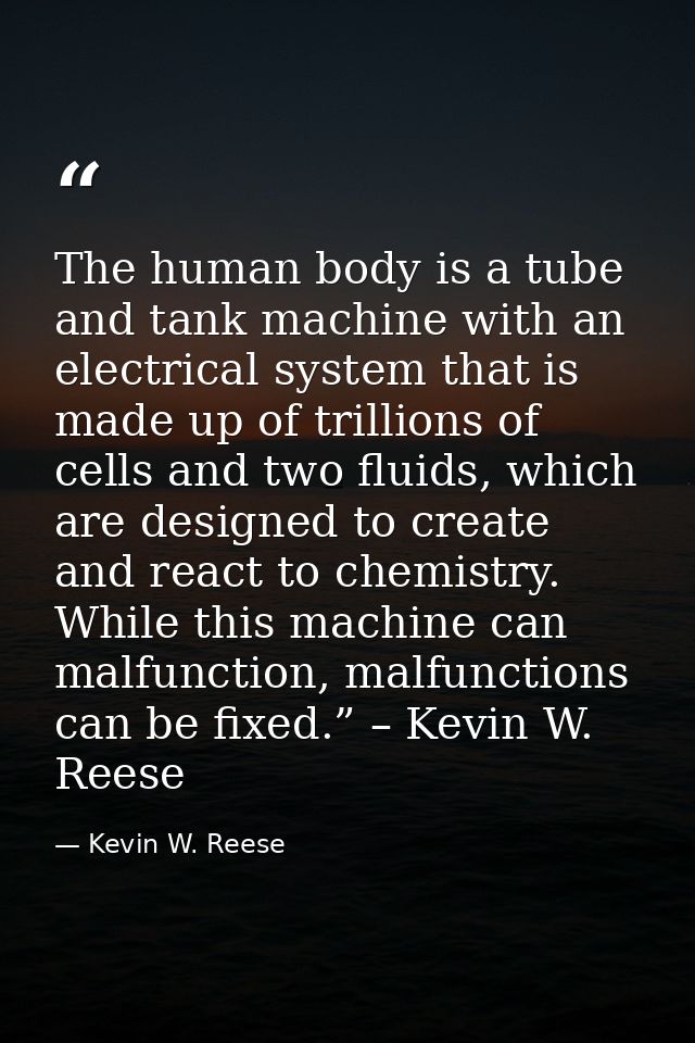 The human body is a tube and tank machine with an electrical system that is made up of trillions of cells and two fluids — Kevin W. Reese