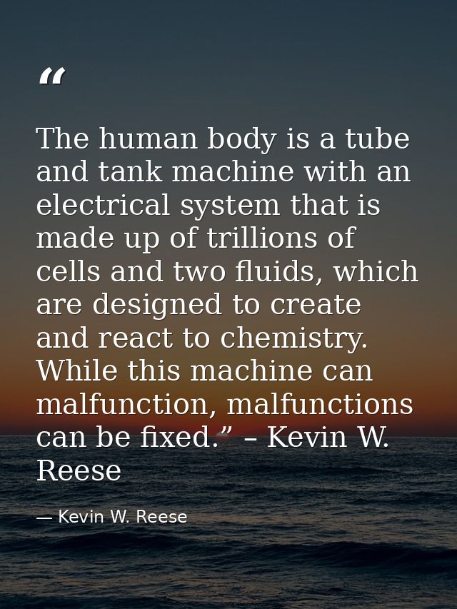 The human body is a tube and tank machine with an electrical system that is made up of trillions of cells and two fluids — Kevin W. Reese