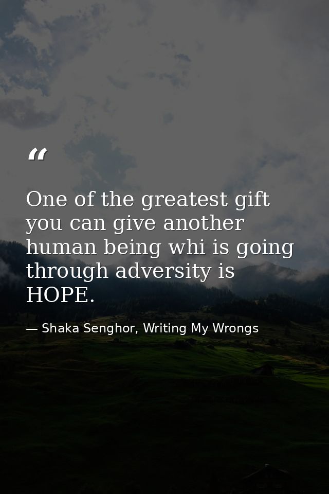 One of the greatest gift you can give another human being whi is going through adversity is HOPE. — Shaka Senghor, Writing My Wrongs