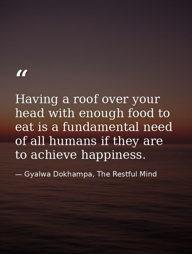 Having a roof over your head with enough food to eat is a fundamental need of all humans if they are to achieve happines — Gyalwa Dokhampa, The Restful Mind