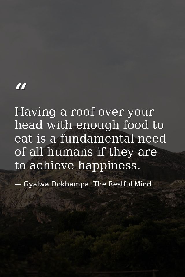 Having a roof over your head with enough food to eat is a fundamental need of all humans if they are to achieve happines — Gyalwa Dokhampa, The Restful Mind
