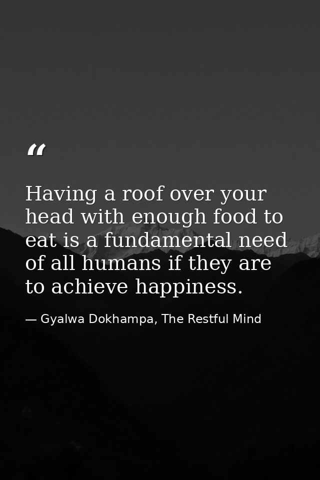 Having a roof over your head with enough food to eat is a fundamental need of all humans if they are to achieve happines — Gyalwa Dokhampa, The Restful Mind