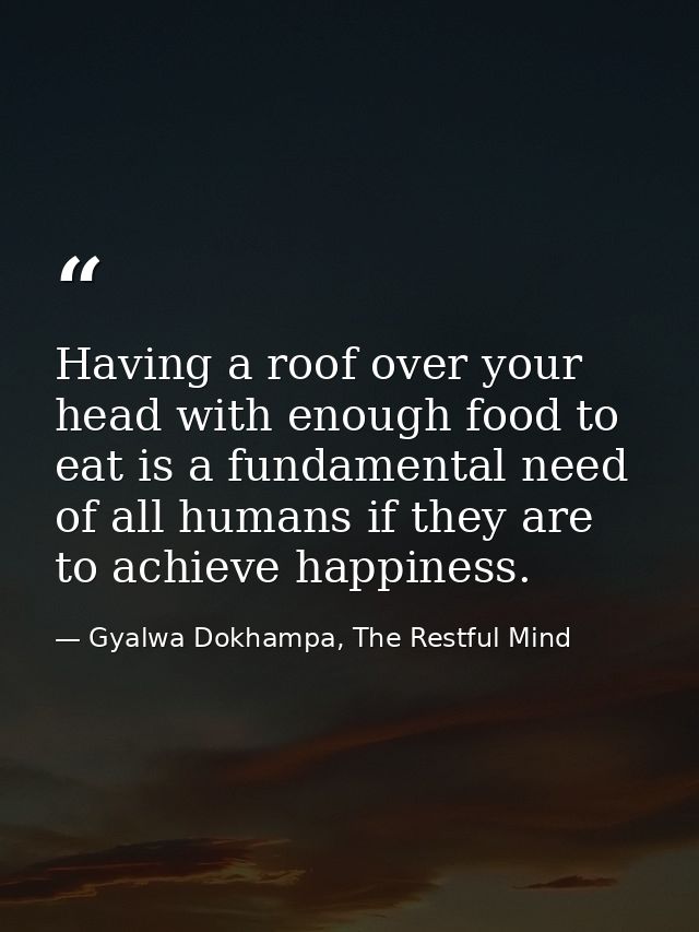 Having a roof over your head with enough food to eat is a fundamental need of all humans if they are to achieve happines — Gyalwa Dokhampa, The Restful Mind